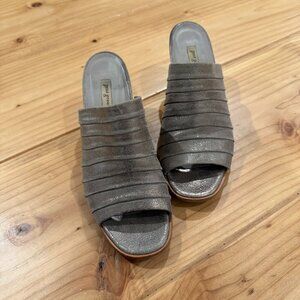 Paul Green Winston Metallic Silver High-Heeled Peep-Toe Mules